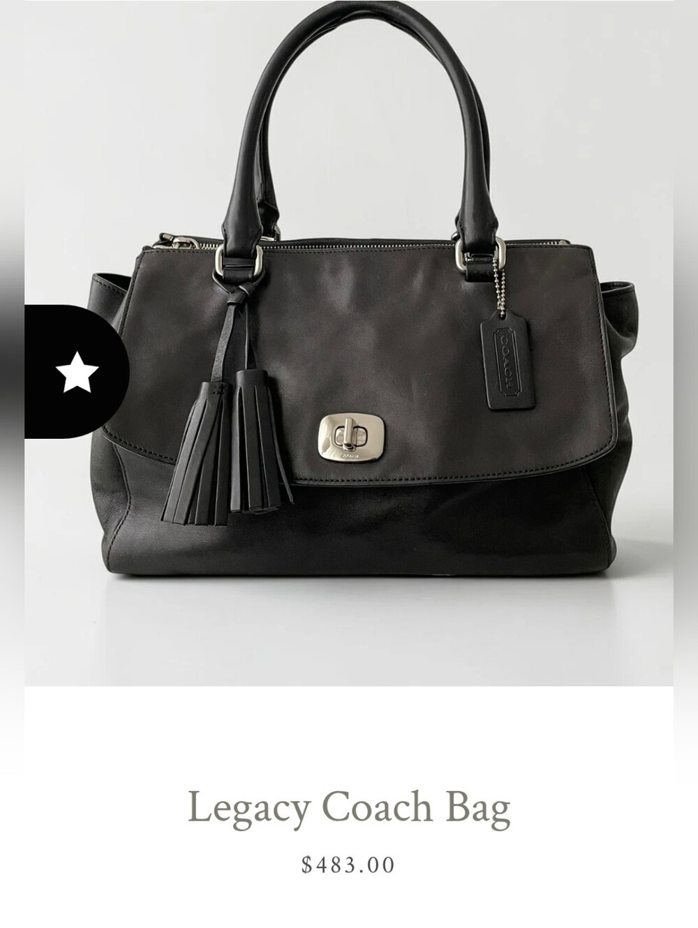 COACH - Legacy Black Leather Satchel Handbag
